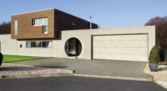 Porte de garage sectionnelle - finition Duragrain, effet béton